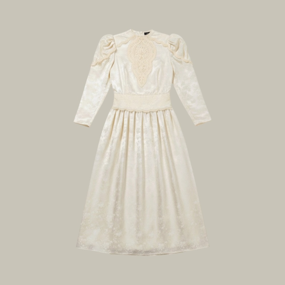 Scott McClintock Wedding Dress Womens 14 Cream Lace Floral Jacquard Vtg 80s Gown